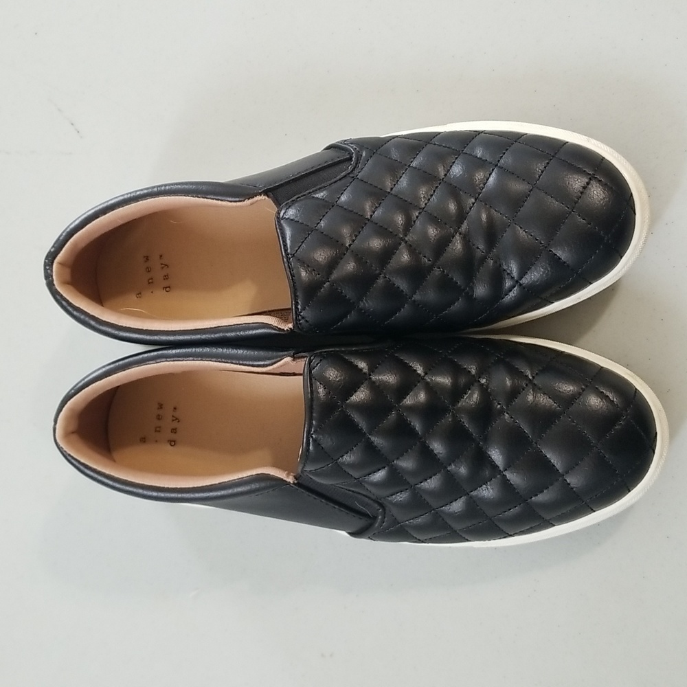 A New Day Size 8 Slip On Black Faux Leather Shoes